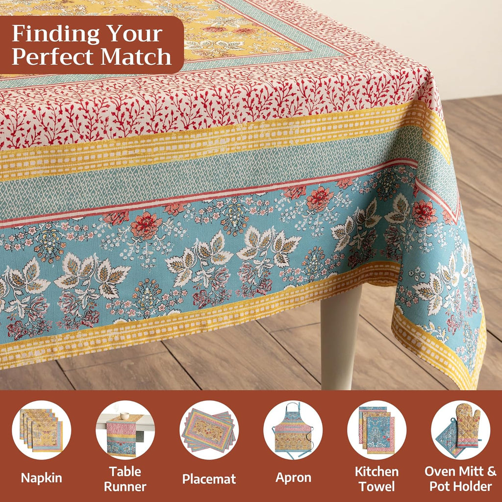 Table Cloth Rectangle Table 100% Cotton 60 x 120 Inches Tablecloth Reusable Decorative for Dining Ki