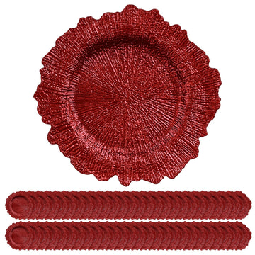 50 Pack Red Charger Plates Bulk, 13" Reef Charger Plates