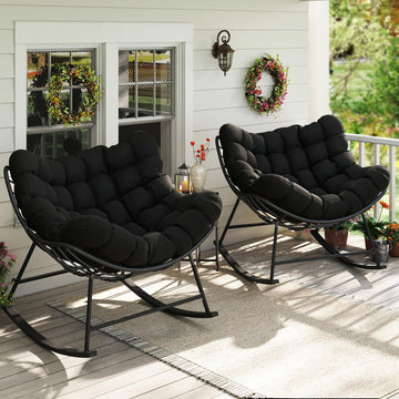 Oversized Outdoor Papasan Rocking Chair Set of 2, Black