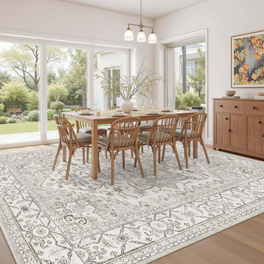 Living Room 10x14 Area Rugs, Washable Area Rug Stain Resistant Carpet Vintage Soft Rugs for Bedroom 