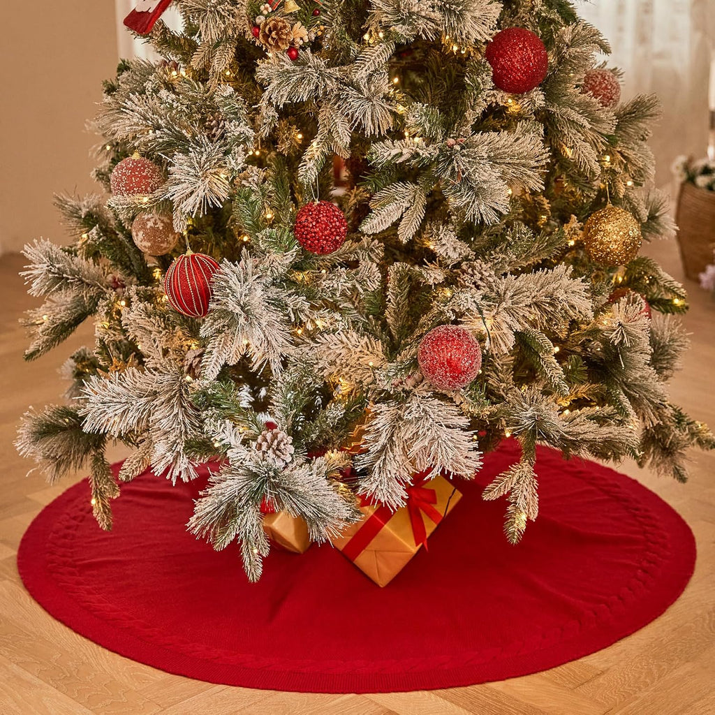36 Inch Red Knitted Christmas Tree Skirt