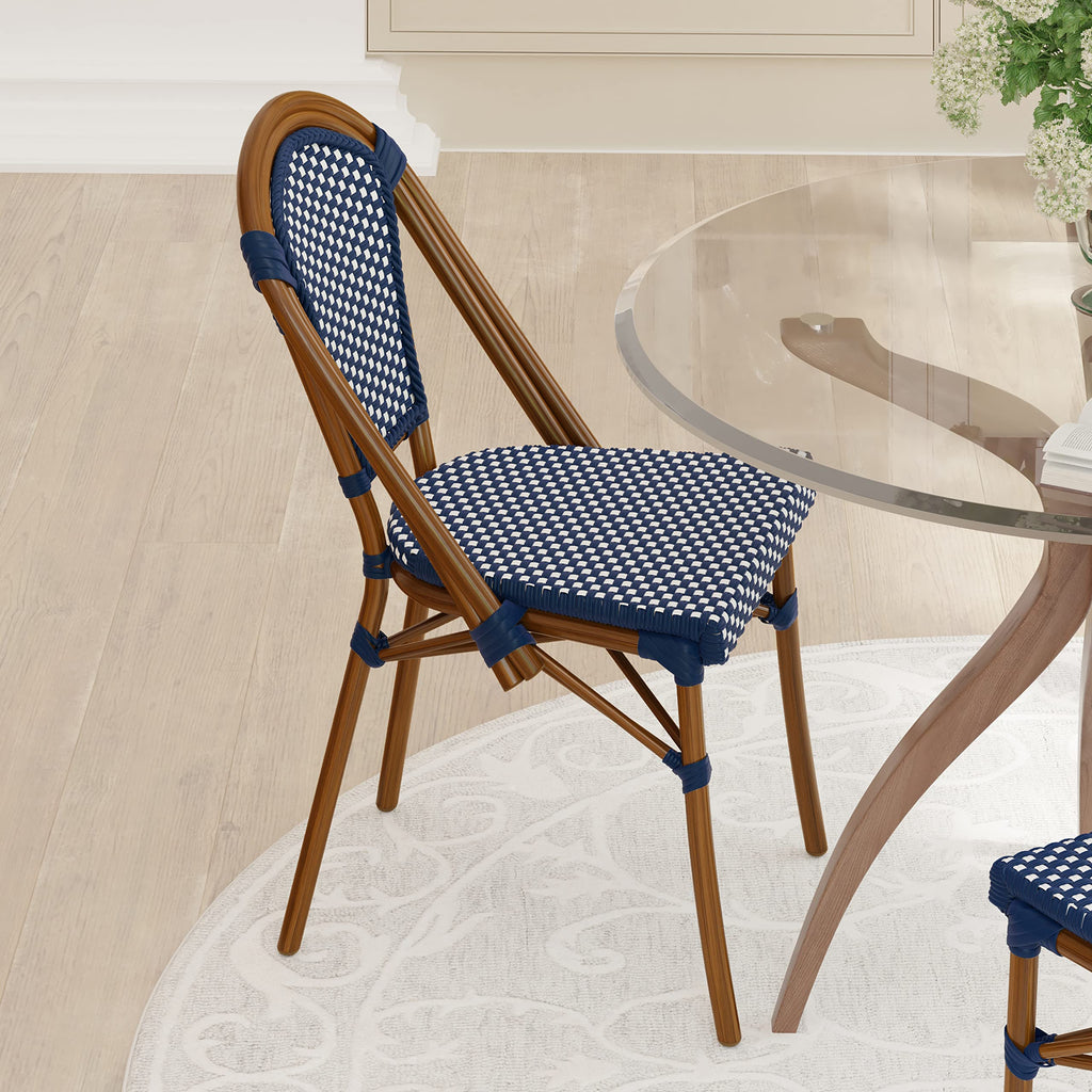 Navy/White PE Rattan Bistro Chair, 2-Pack