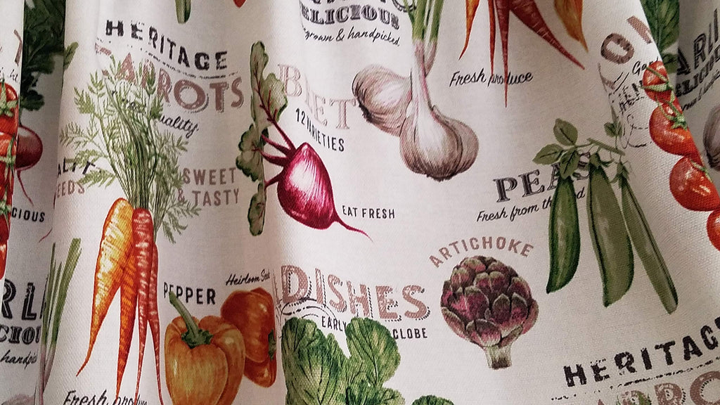 Vegetable Farm Fresh Kitchen Curtain, Farm Themed, Tomatoes, Carrots, Bell Peppers, White Kitchen Curtain (42-43