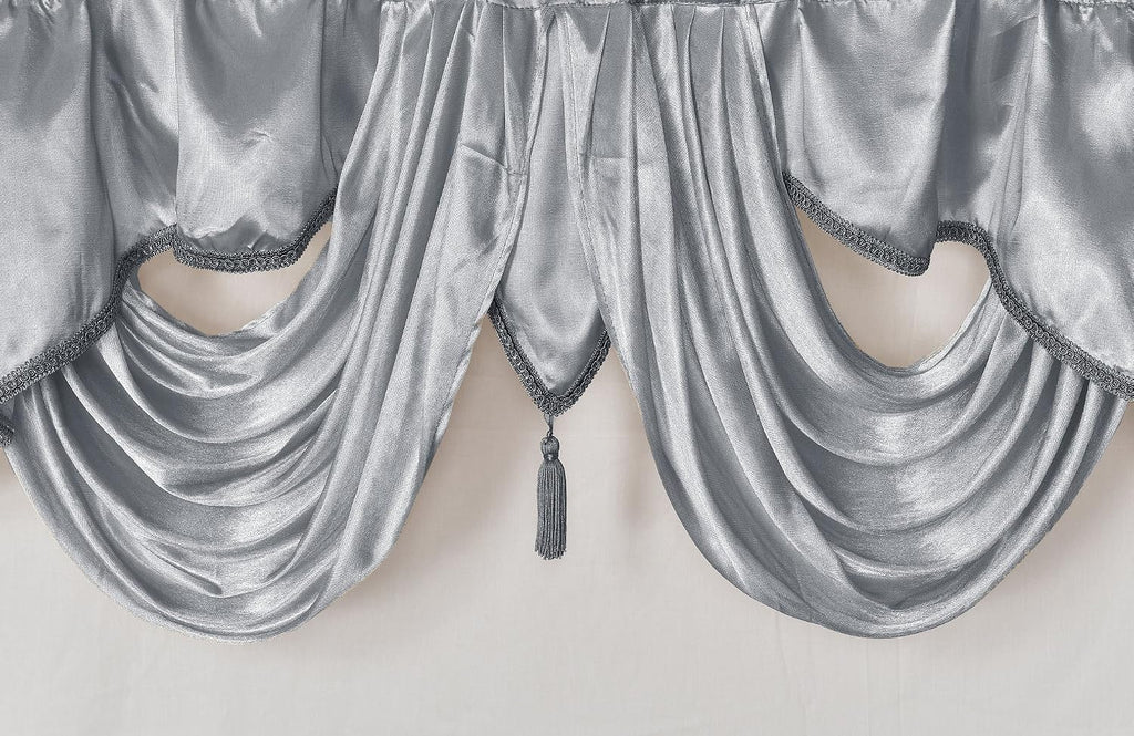 Valarie Fancy Window Valance. 54 x 18. Taffeta Fabric with Soft Satin Swag. Add Some Royal luxruy Accent to Your