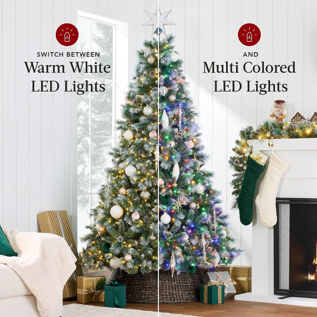 7.5ft Pre-Lit Scotch Pine Christmas Tree, Premium Frosted Pre-Decorated Artificial Holiday Decor w/ 1,320 Branch
