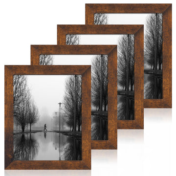 8x10 Picture Frame Set of 4, High Definition Glass 8 x 10 Frame, Wood Rustic Photo Frames for Horizontal or Vertical