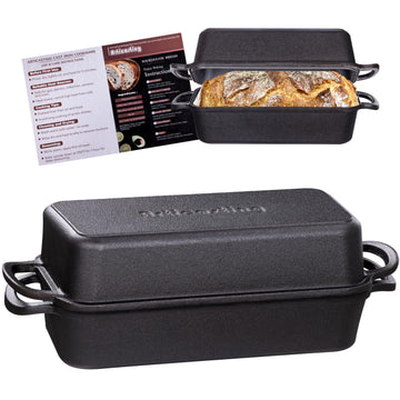 Cast Iron Loaf Pan with Lid, 11x5 Inch 5.8 Qt Pre-Seasoned Pan