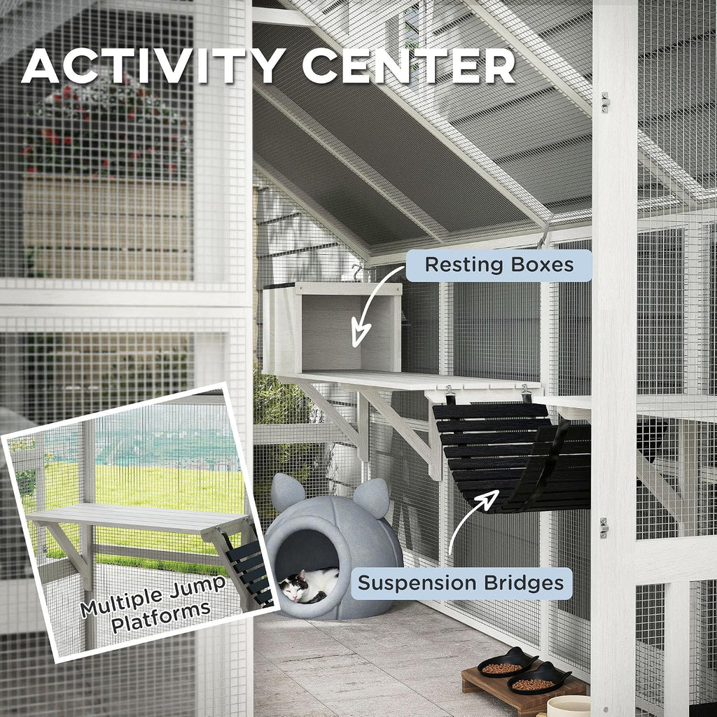 110" L Large Catio Outdoor Cat Enclosure for Multiple Kittens White