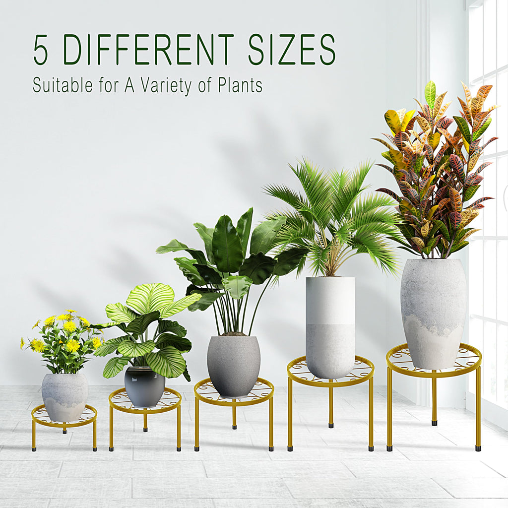 5-Pack Metal Plant Stands for Outdoor Indoor, Anti-Rust Iron Flower Pot Stand, Heavy Duty Plant Pot Shelf for