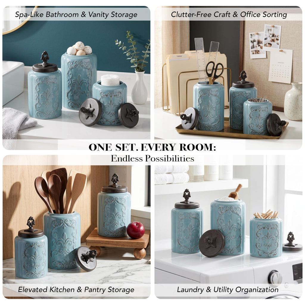 Blue Antique Set of 3 Canisters