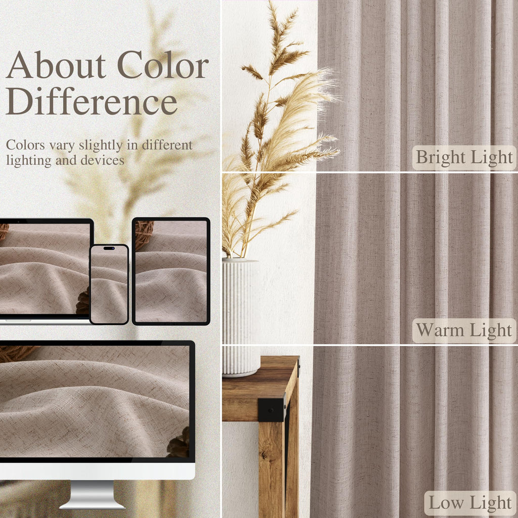 Oatmeal Curtains 80 Inches Length Back Tab Rod Pocket Semi Sheer Linen Privacy Drapes Muted Neutral Boho Linen