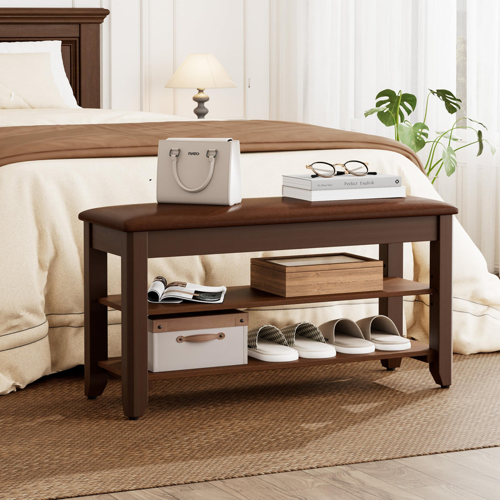 31.5" Wide Solid Wood Shoe Rack Bench with Flip-Top Storage