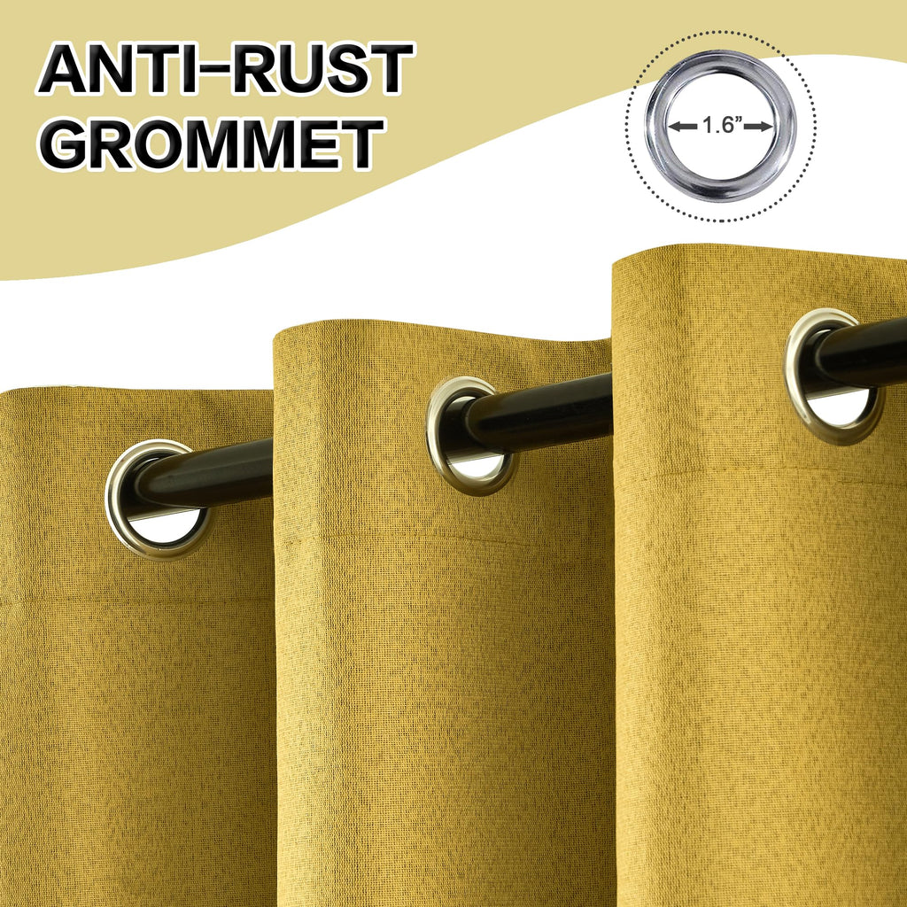 Thermal Insulated Linen Full Blackout Curtains 52x120 Inches, Grommet Room Darkening Drapes, 2 Panels, Gold Yellow