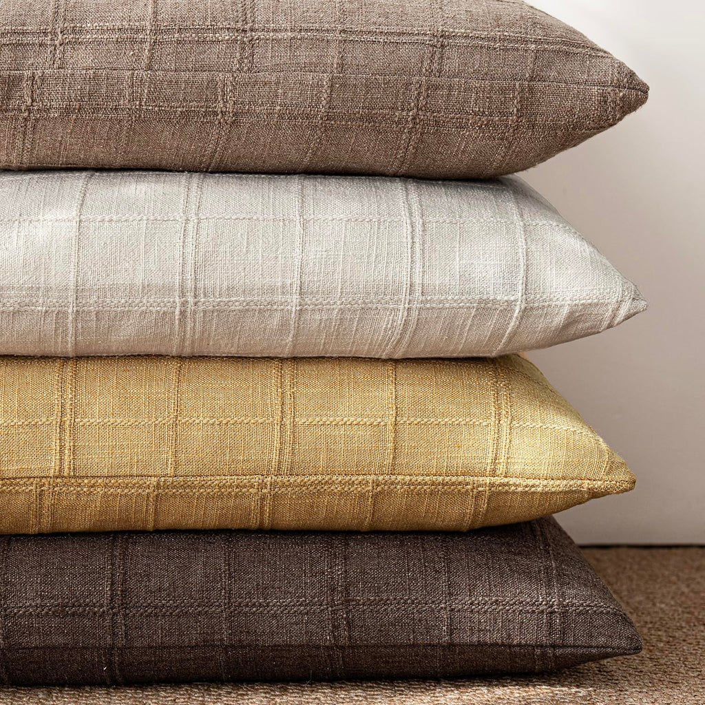 Set of 1 Decorative Linen Check Throw Pillow Cover Neutral Long Body Lumbar Cushion Cover Farmhouse Vintage Boho Home