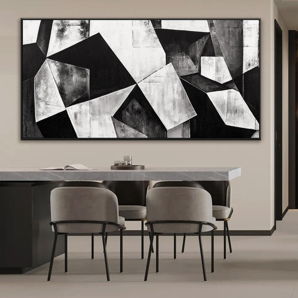 Large Framed Abstract Wall Art Geometric Block 29" X 58"