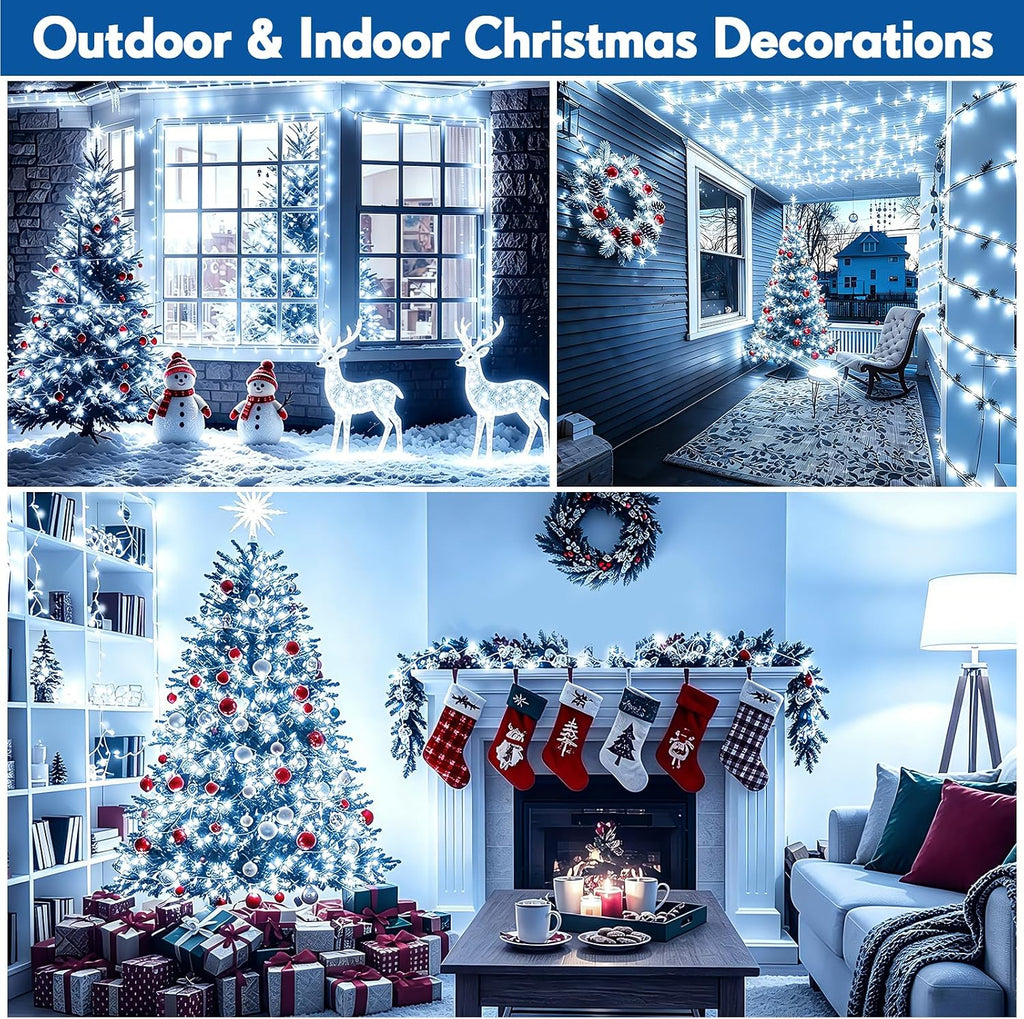 200 FT 500 LED Christmas Lights Outdoor Decorations Super Long Fairy Lights Waterproof 8 Modes Timer Clear Wire