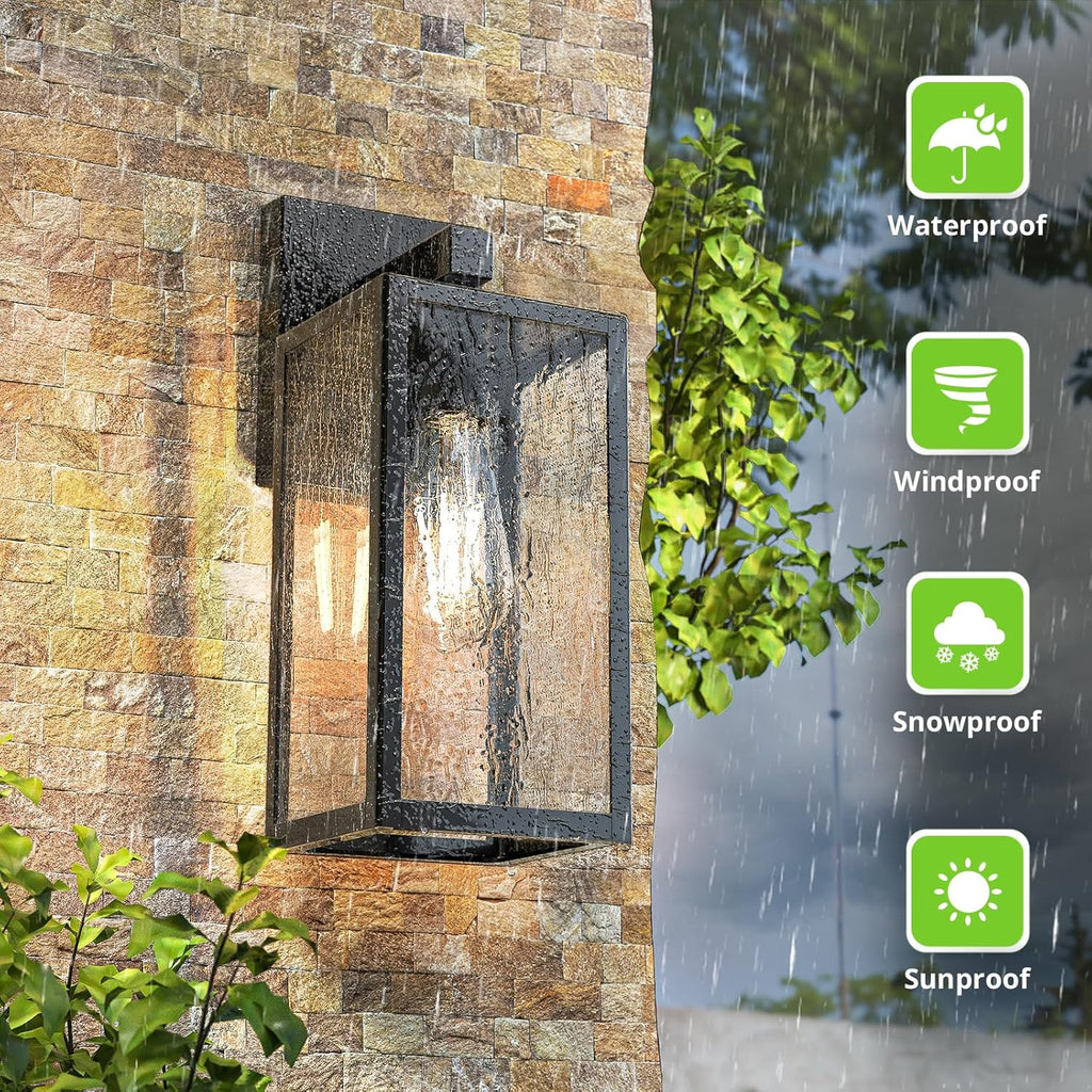 Outdoor Wall Sconce, Exterior Waterproof Wall Lantern Light Fixtures, Black Porch Lights with Toughened Glass Shade