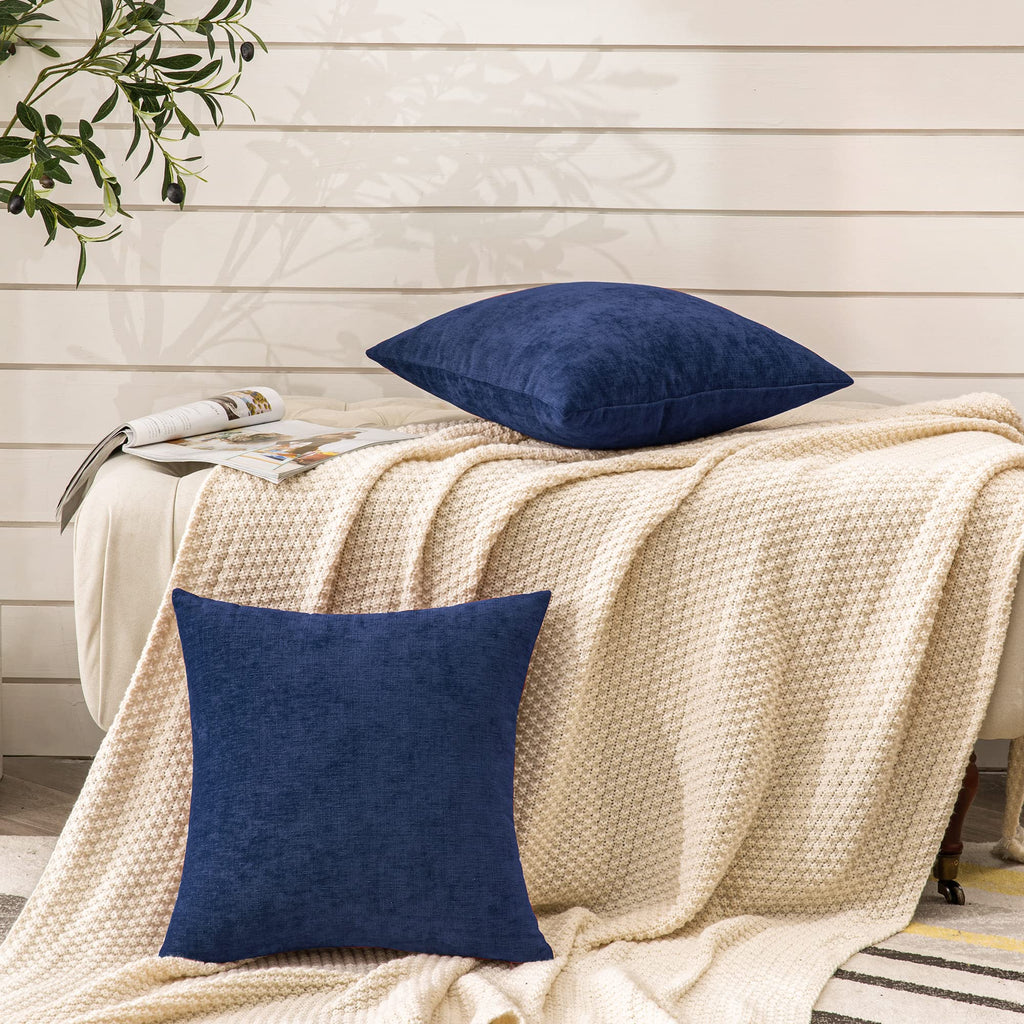Decorative Square Throw Pillow Covers 22"x22" Inch Set of 2, Super Soft Chenille Pillows Farmhouse Fall Pillowcase
