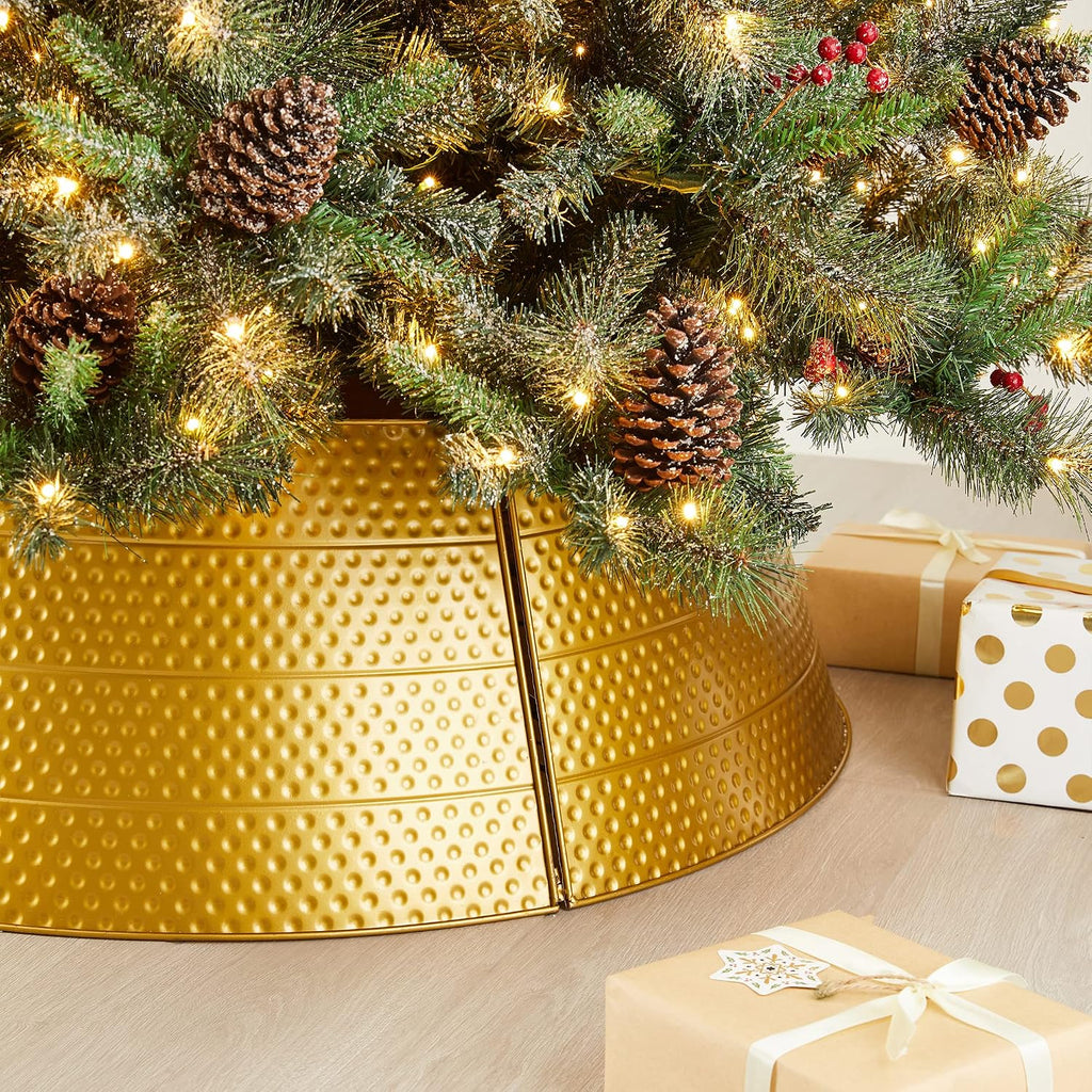 Adjustable Hammered Metal Christmas Tree Collar Decorations, 40.5" D, Gold, Large (GH31066)