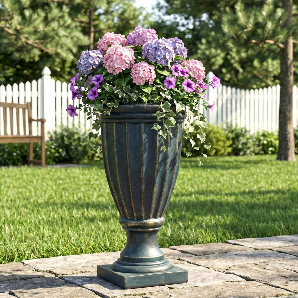 26.77" H Stately Tall Fluted Pedestal Urn Planter Weather-Resistant MGO Outdoor Flower Pot for Garden Patio and Front