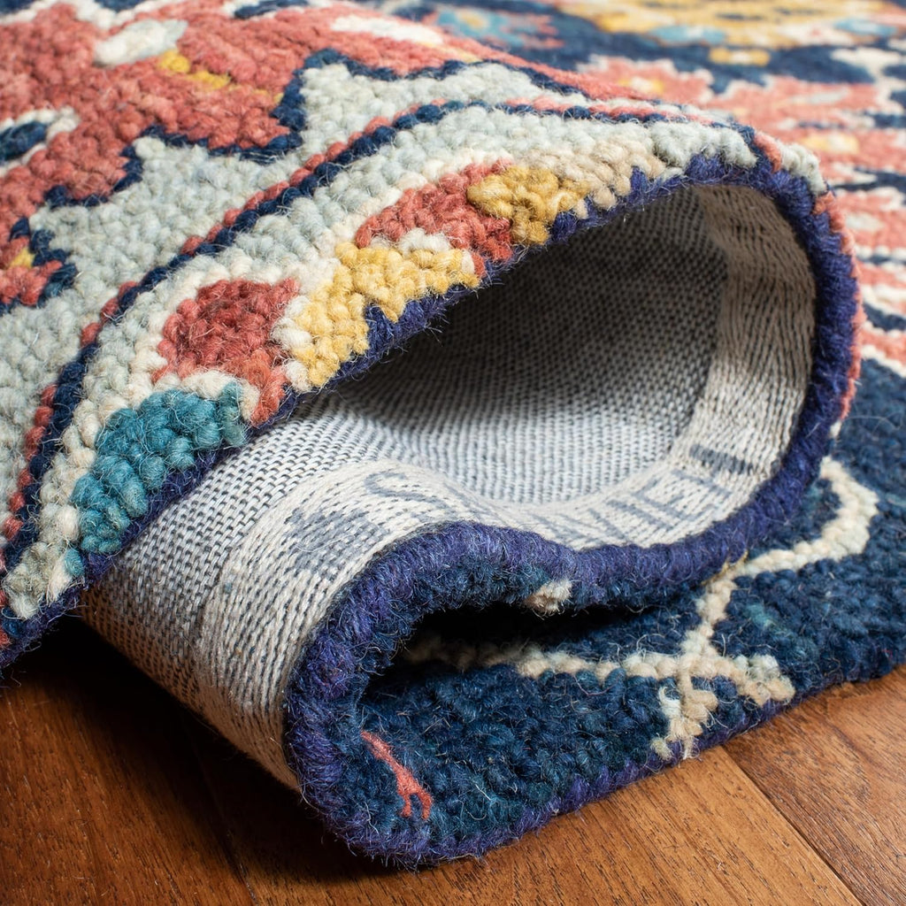 Area Rug 8x10 - Roslyn - Large - Navy & Multi, Handmade Wool, Floral Design