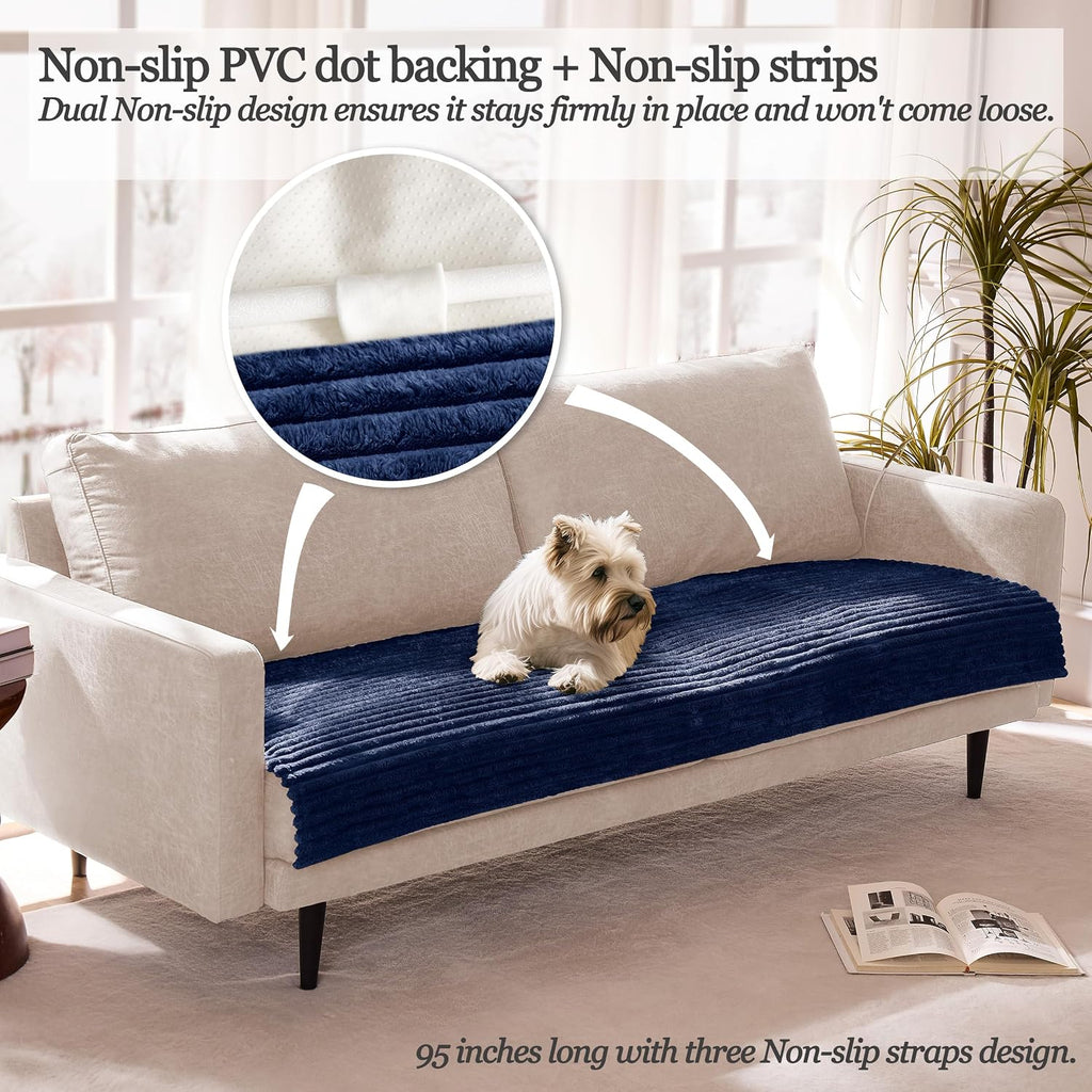 Dual Non-Slip Couch Cover for Dogs Waterproof, Fuzzy Soft Pet Couch Covers for Sofa 3 Cushion, Pet Friendly Soft Dog