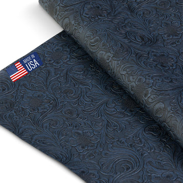 Tooled Faux Leather Western Cowboy, Floral Embossed Vinyl, Craft DIY and Upholstery Textured PU Pleather Fabric - One