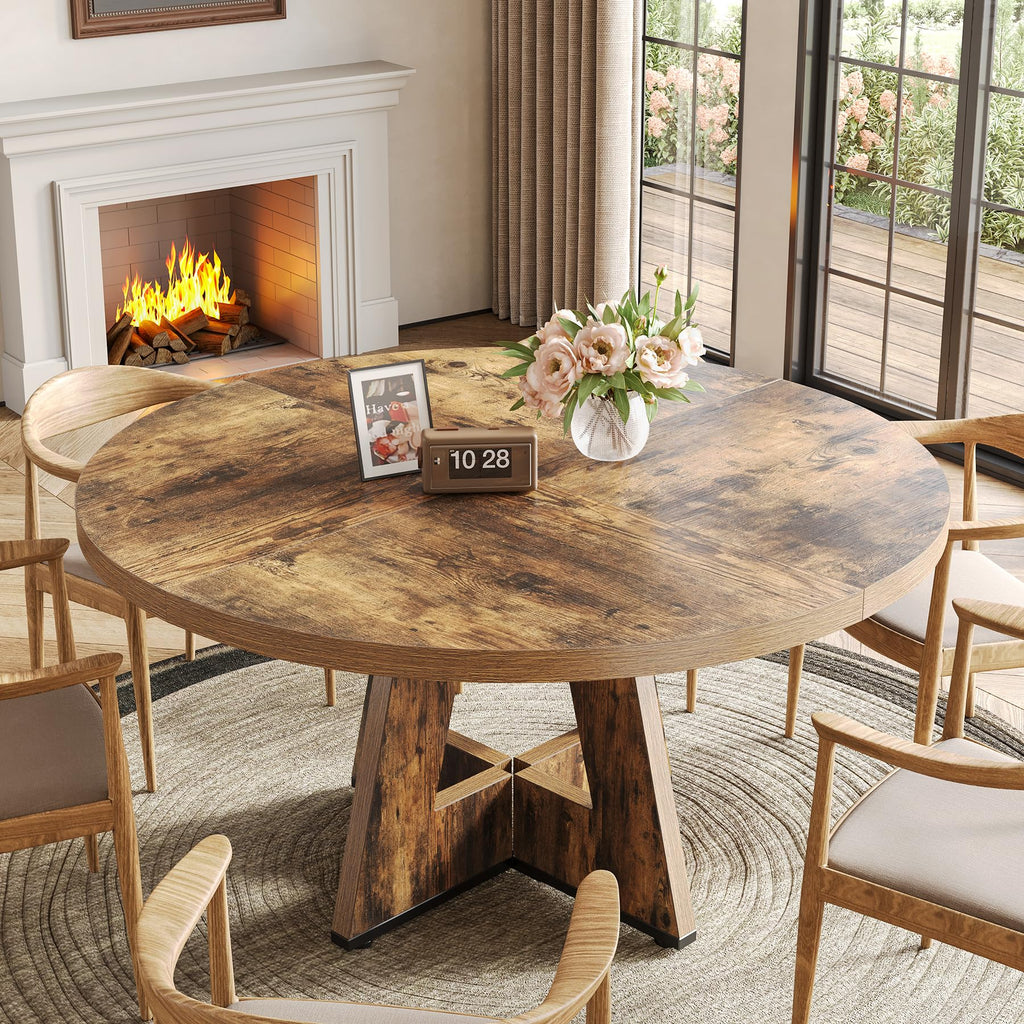 Round Dining Table for 4-6 People, 47 Inches Dining Room Table with Wooden Pedestal Base, Circle Kitchen Tables