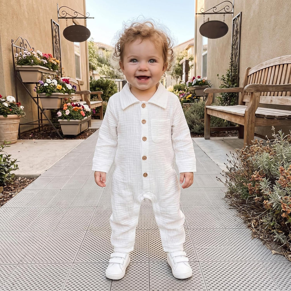 Newborn Baby Boy Cotton Linen Jumpsuit Long Sleeve Fall One Piece Outfit