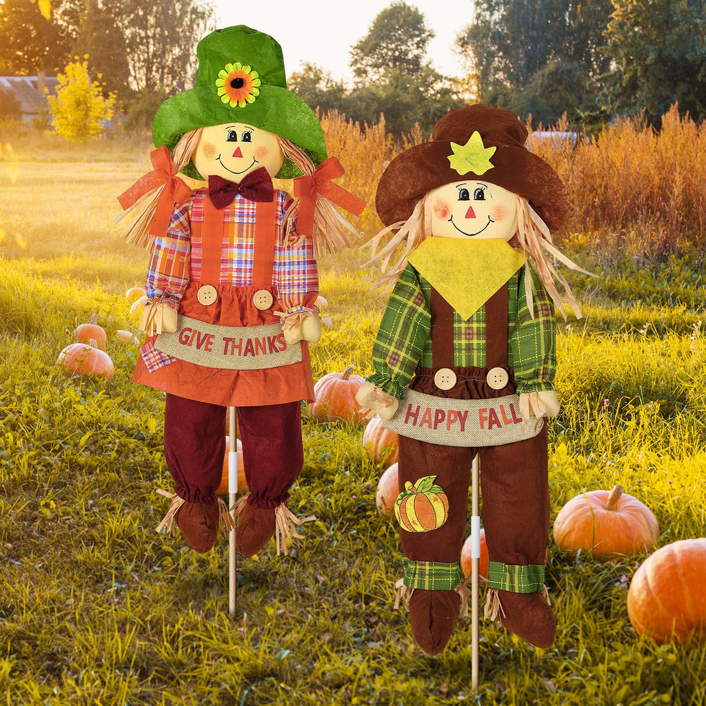 2 Pack Fall Scarecrow Outdoor Decorations, Plaid, Cute, 27''
