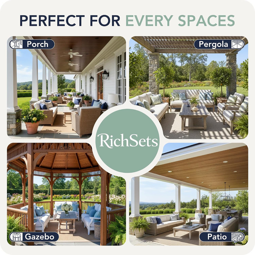 Gazebo Curtains Outdoor Waterproof 6 Panels, Porch Sun Shade | Weatherproof & Privacy, Windproof Outside Drapes
