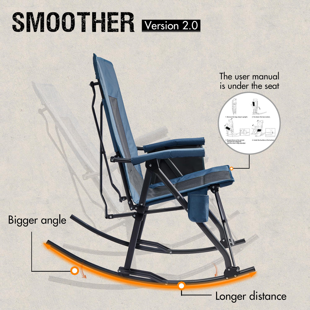Oversized Folding Rocking Camping Chair Portable Outdoor 400 lb Blue