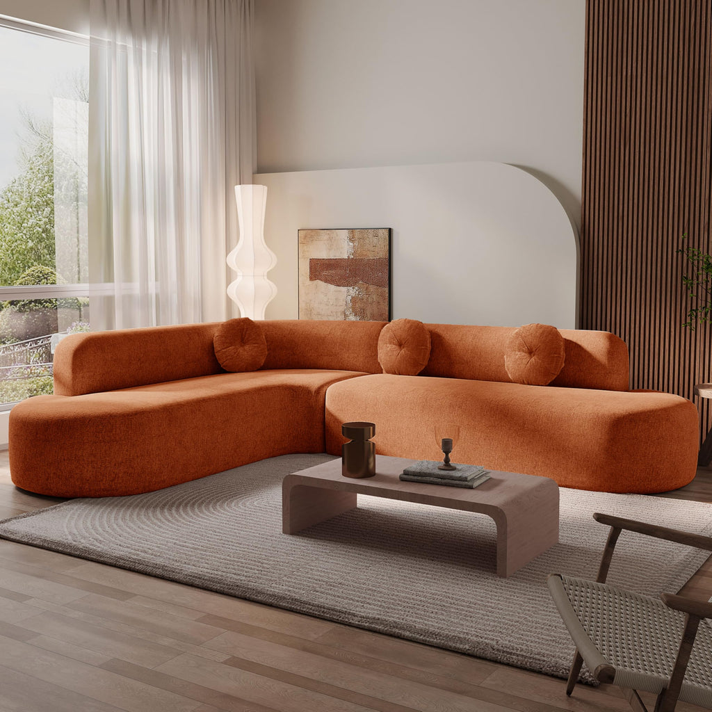 Mirod 122'' Extra Large Sectional Soft Fabric Upholstery, Elegant Curved Design with Three Round Cushions, Supportive