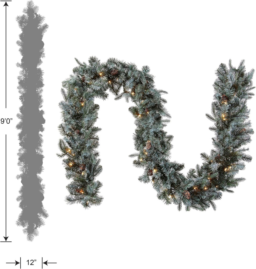 Tree Company 9ft Pre-Lit Arctic Spruce Christmas Garland | 50 Clear Lights, 350 Tips, Artificial Christmas Decoration