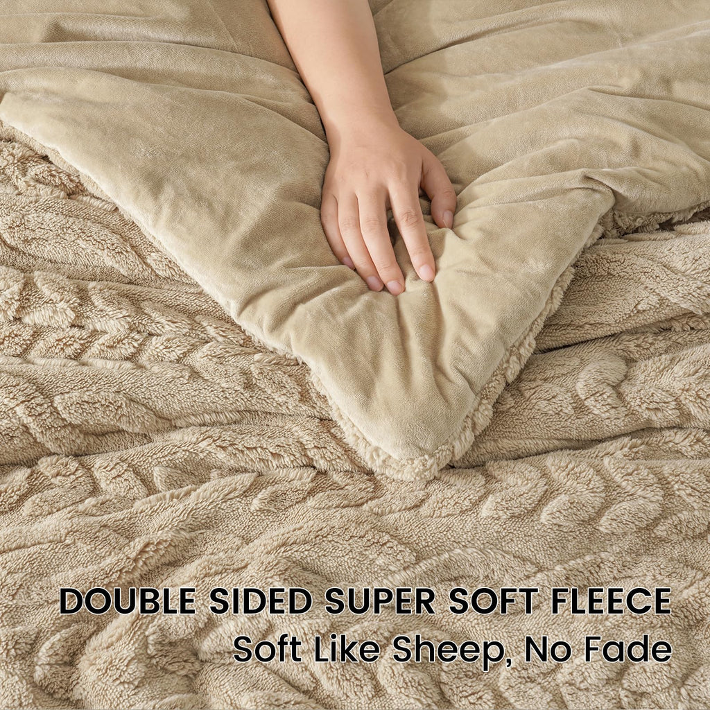 Fluffy Sherpa Fleece Comforter Set, 3 Pieces Warm Fuzzy Soft Bedding for Winter, 3D Tufted Flannel Plush Shaggy