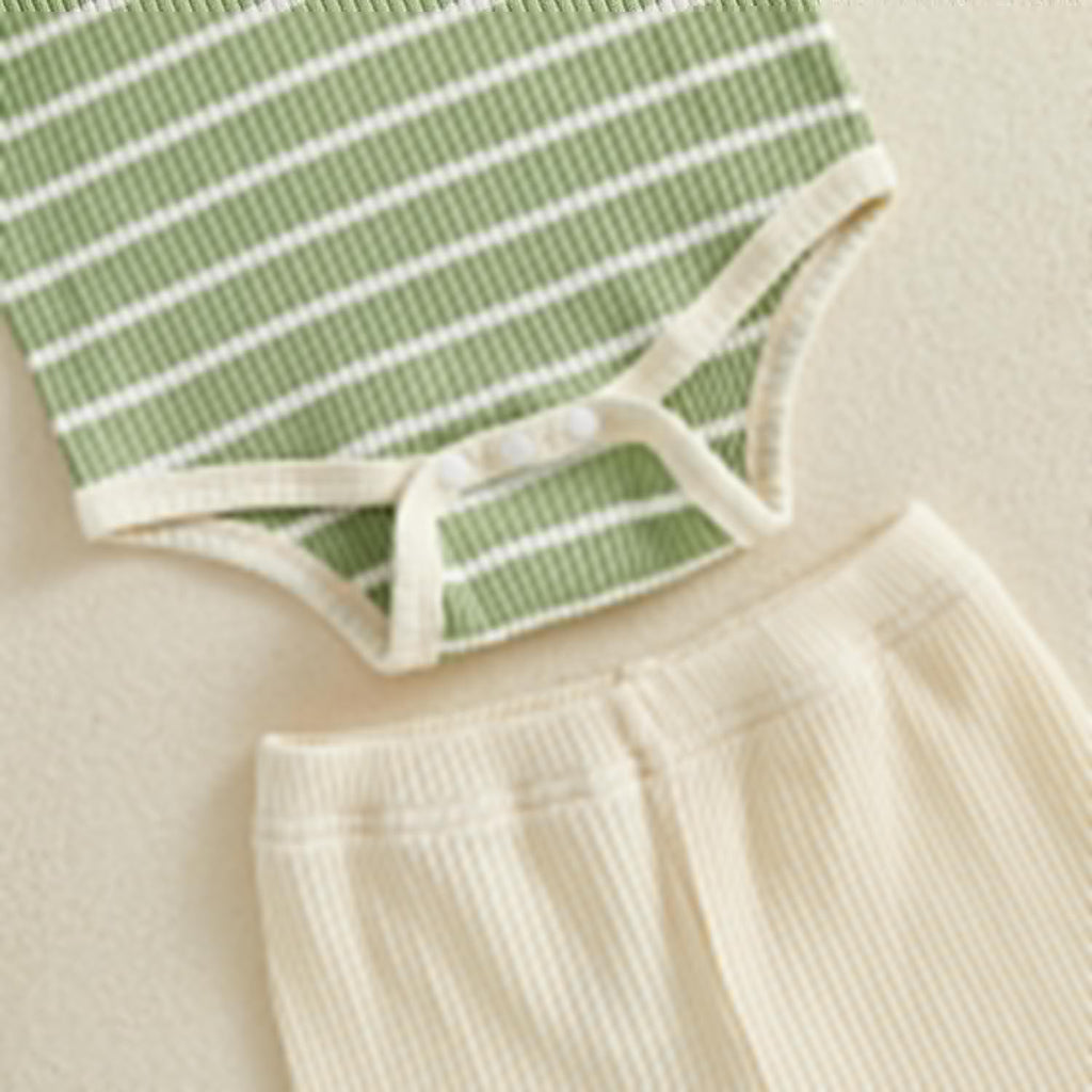 Newborn Baby Boy Clothes Ribbed Knitted Striped Romper Pants Set