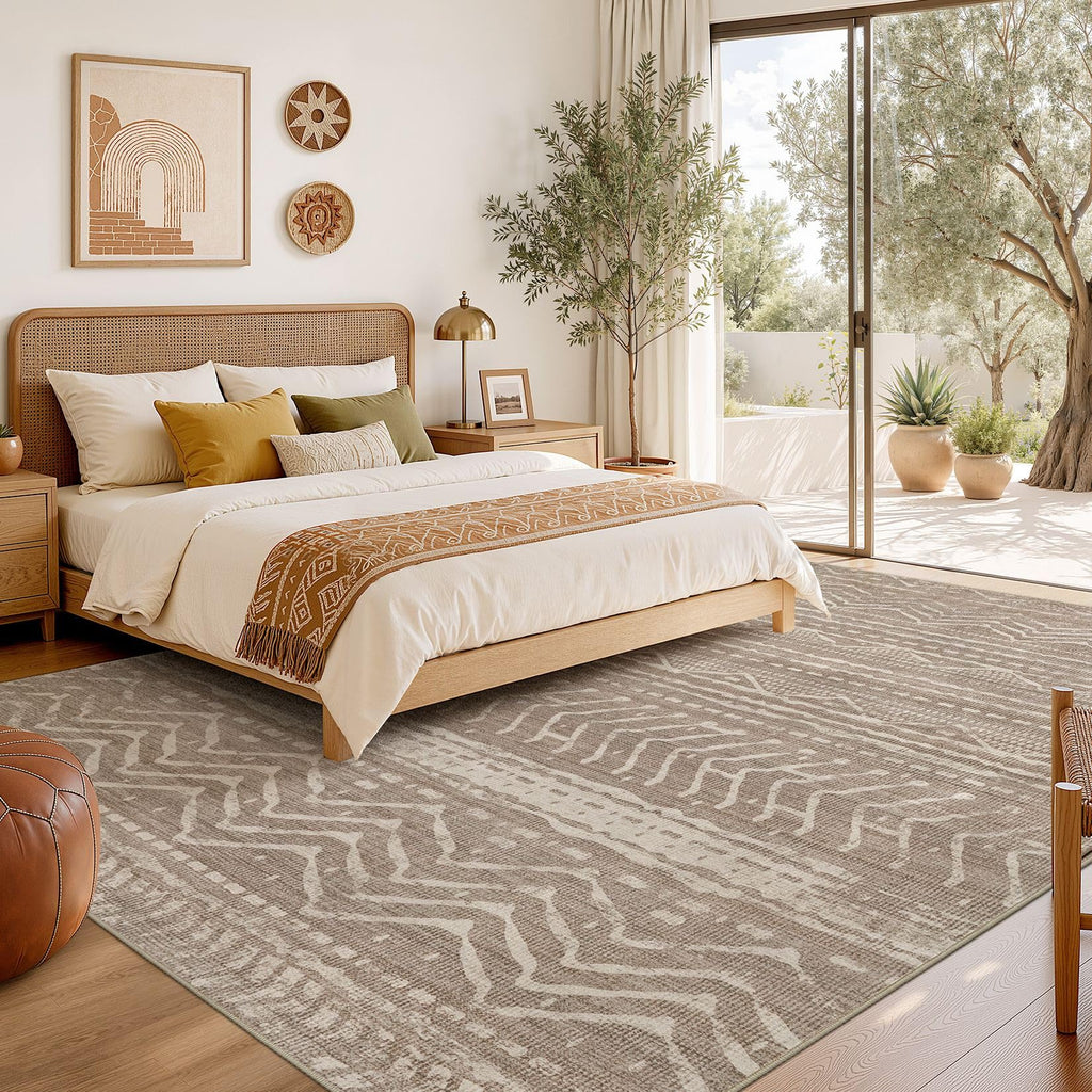Area Rug Living Room Rugs: 12x18 Large Soft Machine Washable Boho Moroccan FarmNeutral Stain Resistant Indoor Floor