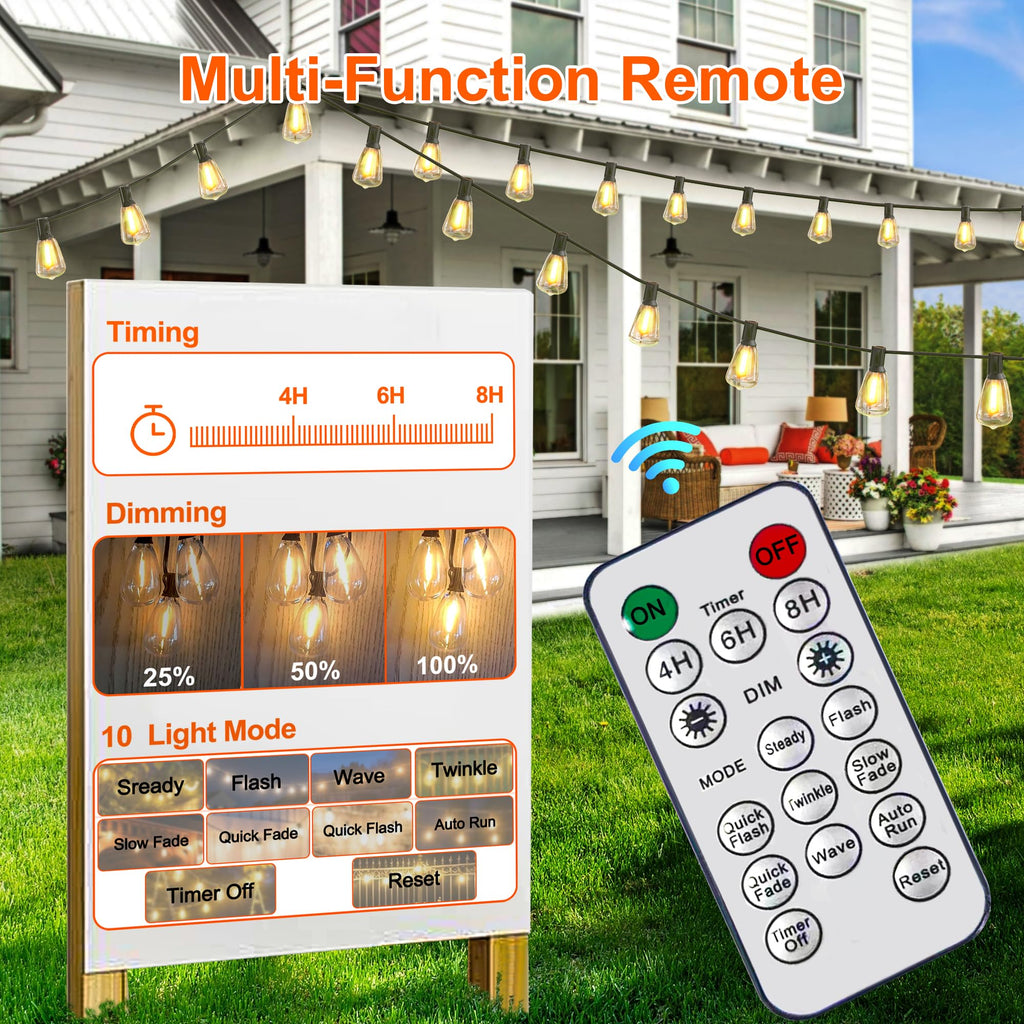 55FT Solar String Lights, Outdoor with Remote 24+2 ST38 LED