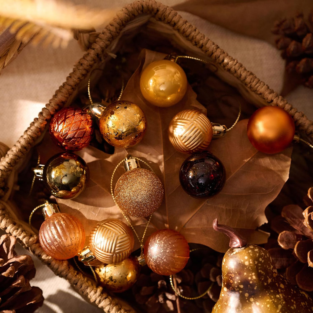 Mini Fall Ornaments Gold Shatterproof Tree Decorations - Set of 49