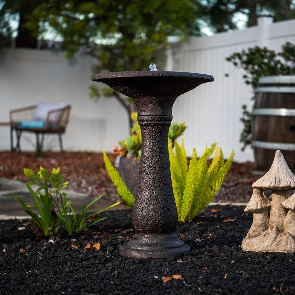 23.43" Tiered Freestanding Classic Bird Bath Outdoor Water Fountain Resin with Auto Shut-Off Pump, Garden Decor