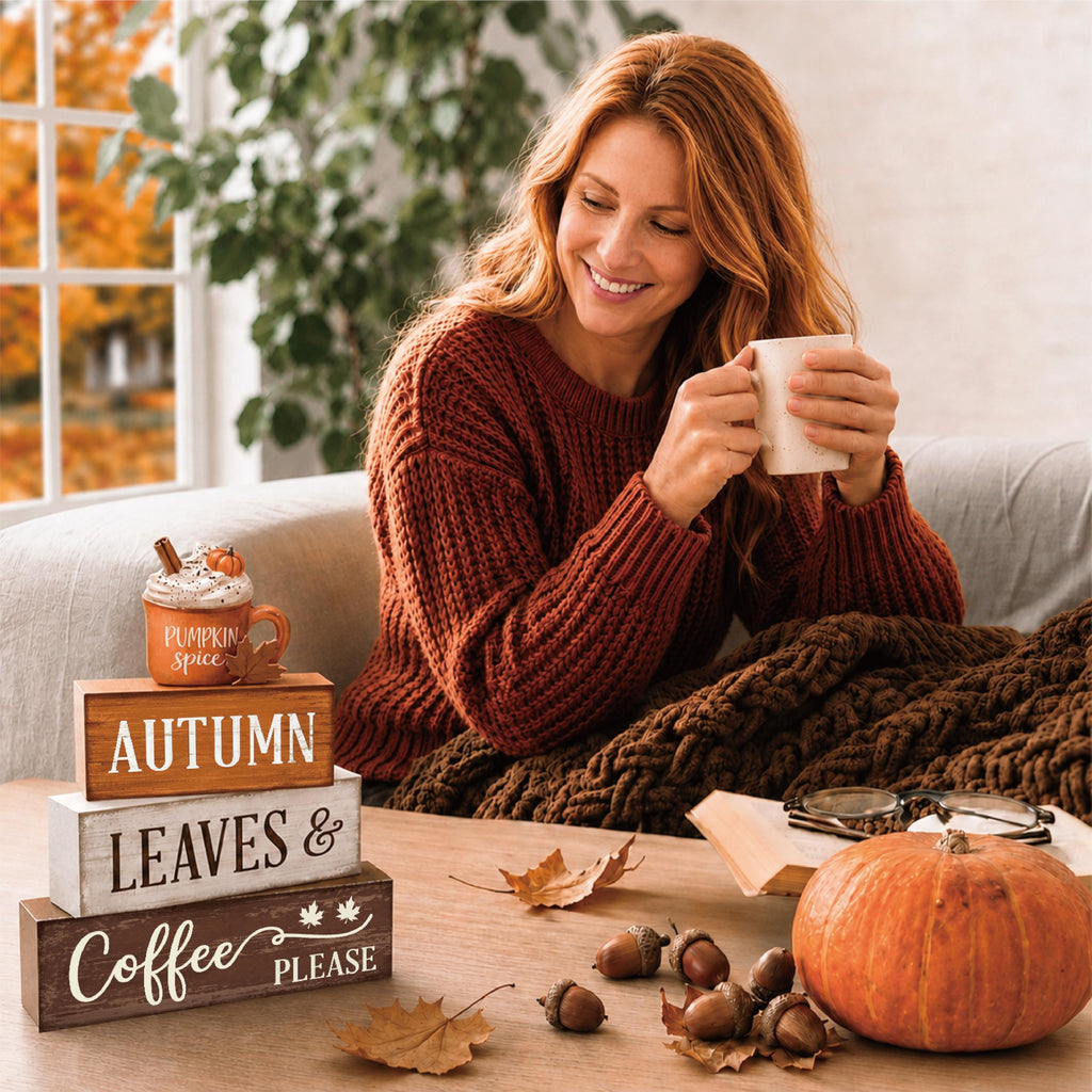 4 Pcs Fall Tiered Tray Decor, Wooden Fall Decorations