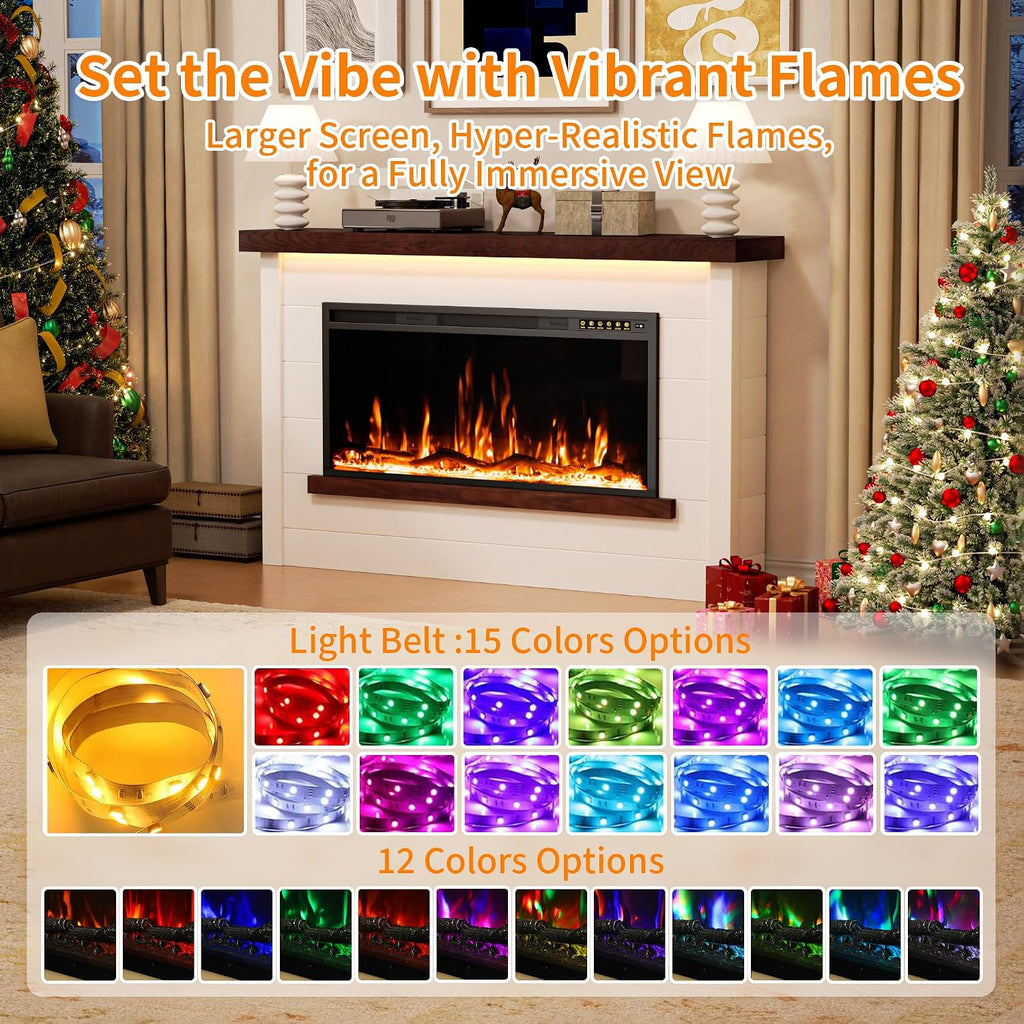 60" Electric Fireplace with Mantel, Fireplace TV Stand with 42"Electric Fireplace Heater, Remote Control