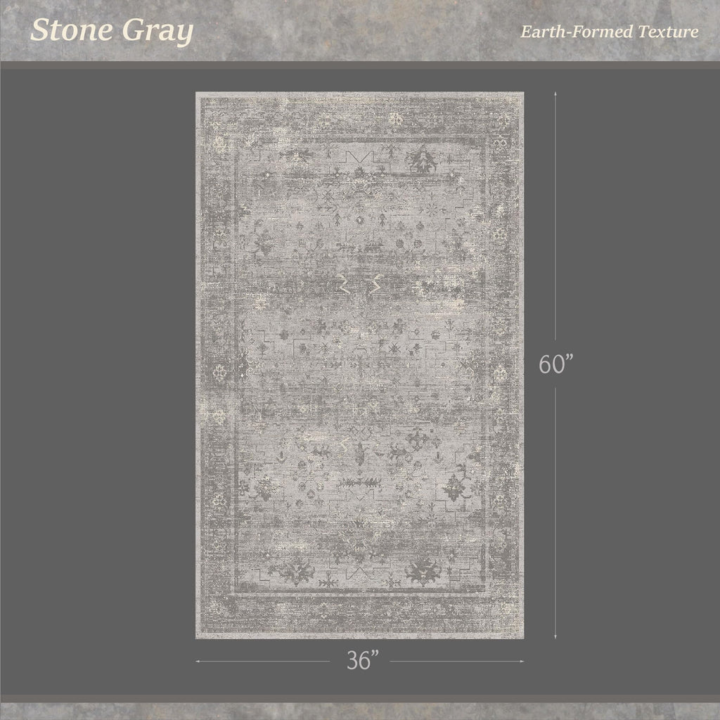 Washable Entryway Rug, Neutral Gray Vintage Distressed Geometric Rug, Mudroom & Laundry Room, Non Slip Low Pile