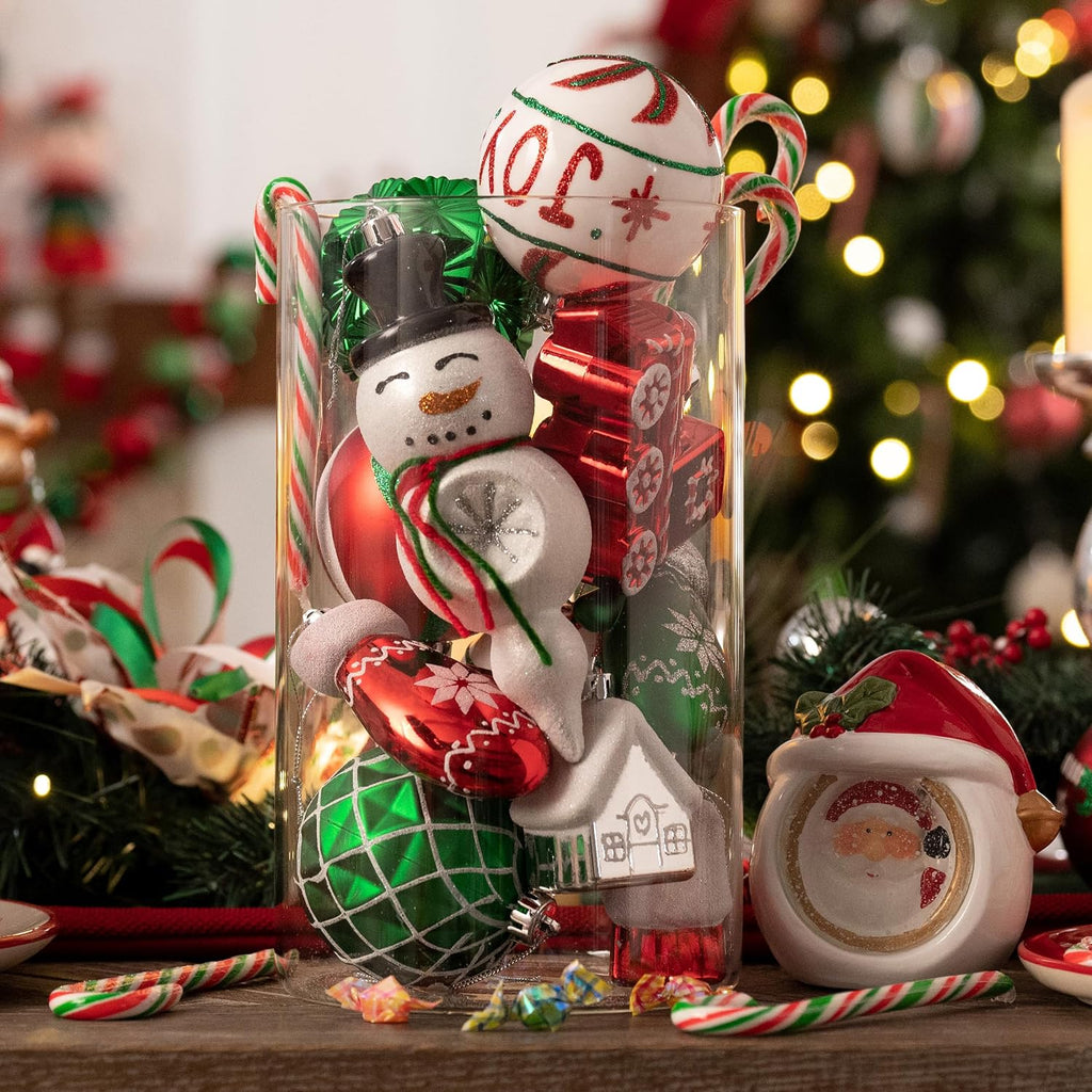 Christmas Tree Ornaments Set, 100ct Red Green White Shatterproof Christmas Tree Decorations Bulk, Variety Whimsical