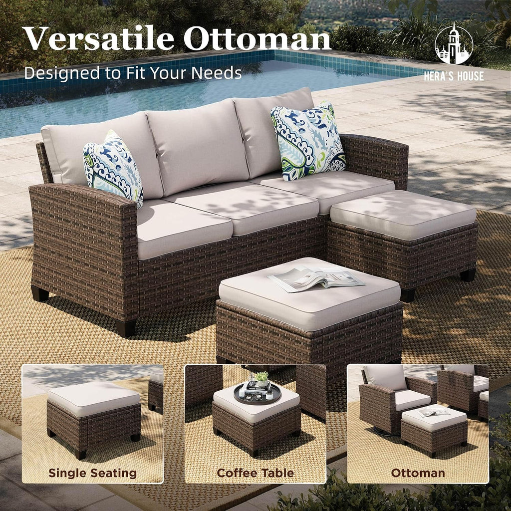 Swivel Glide Patio Furniture Set with Fire Pit Table Wicker | Outdoor 6 Pieces Sectional Conversation Sofa Sets for