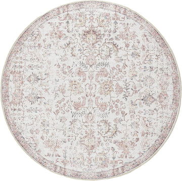 Kalen Round Rug 8ft Area Rug Washable Vintage Indoor Retro Accent Floor Cover Distressed Floral 8' R