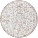 Kalen Round Rug 8ft Area Rug Washable Vintage Indoor Retro Accent Floor Cover Distressed Floral 8' R