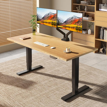 E6 MAX Bamboo 60x30 Inch Dual Motor 3-Stage Heavy Duty Standing Desk, 330lbs Weight Capacity, Height Adjustable Desk