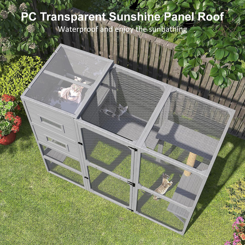 Catio Outdoor Cat Enclosure, 70 inch Large Cat House, Grey