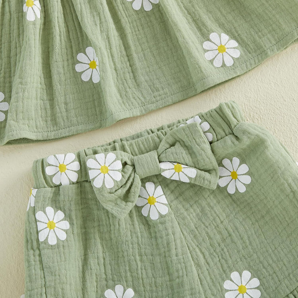 Toddler Baby Girl Summer Clothes Cute Cotton Linen Sleeveless Tee Shirt Dress Set Shorts Outfits Princess Outfit